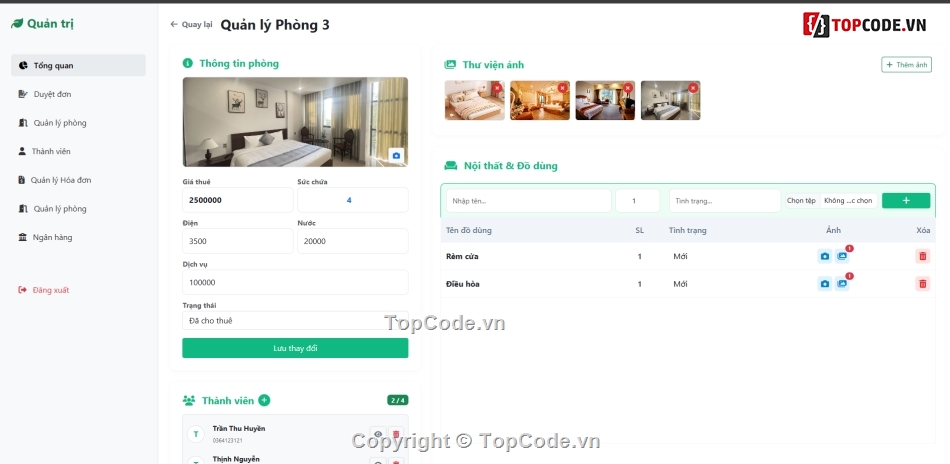 quản lý,Hệ thống quản lý,giải pháp,source quản lý nhà trọ